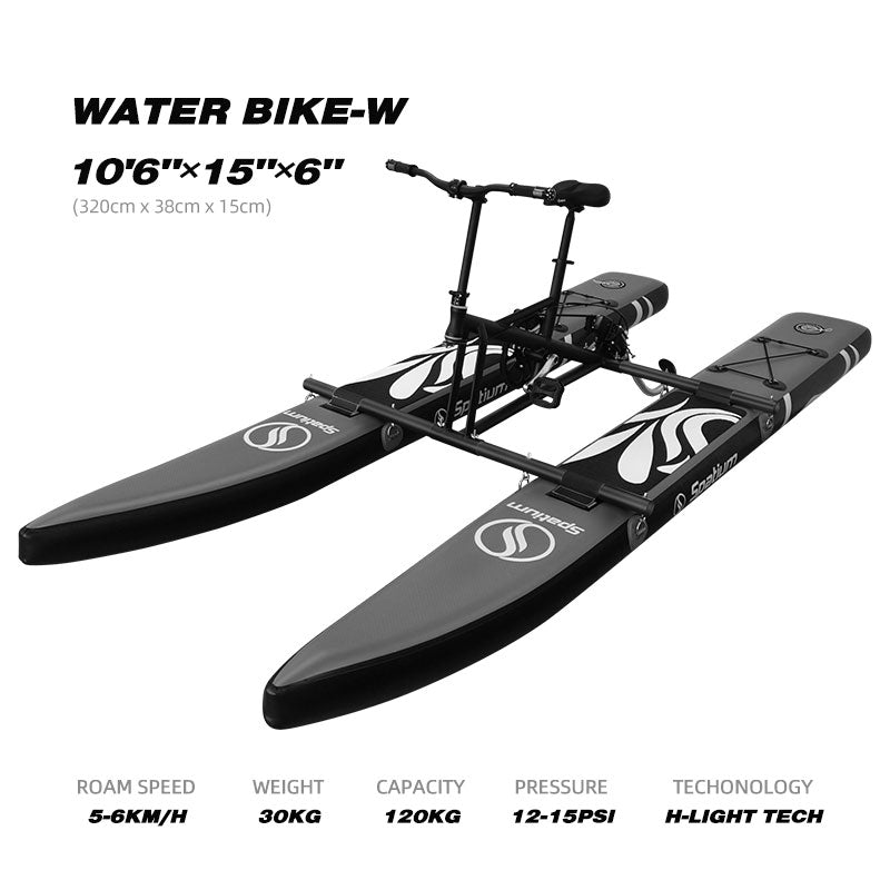 Single-person water bike comes with an inflatable cushion, air pump, auxiliary accessories.