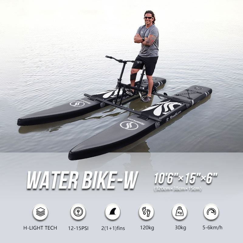 Single-person water bike comes with an inflatable cushion, air pump, auxiliary accessories.